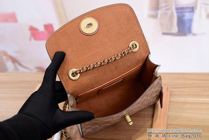 COACH蔻馳 30592 復古五金 復古咖色皮 翻蓋鉚釘挎包 鏈條單肩斜挎包  Chz1551